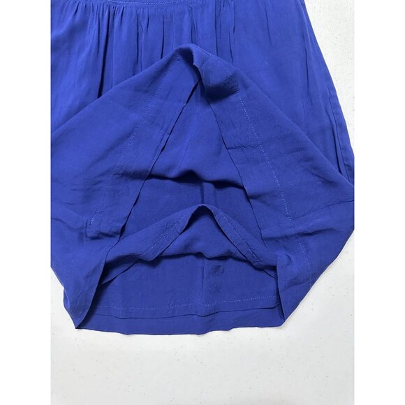 White House Black Market WHBM Sleeveless Blue Ruffle V-neck Smocked Waist Dress - Picture 4 of 6